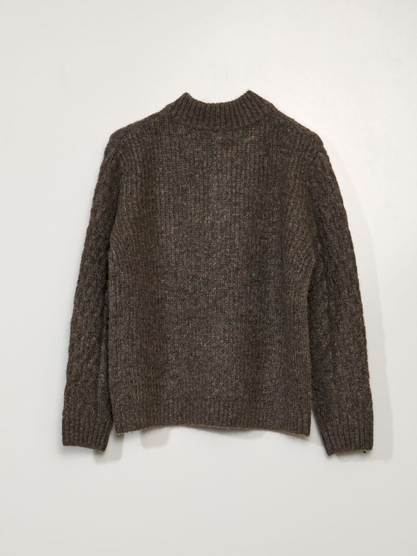 PULL EN MAILLE À CARREAUX EFFET BROSSÉ - Beige / Marron clair France