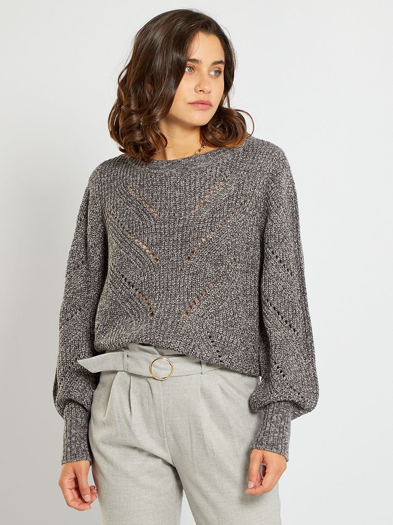 Pull maille tricot gris - Kiabi