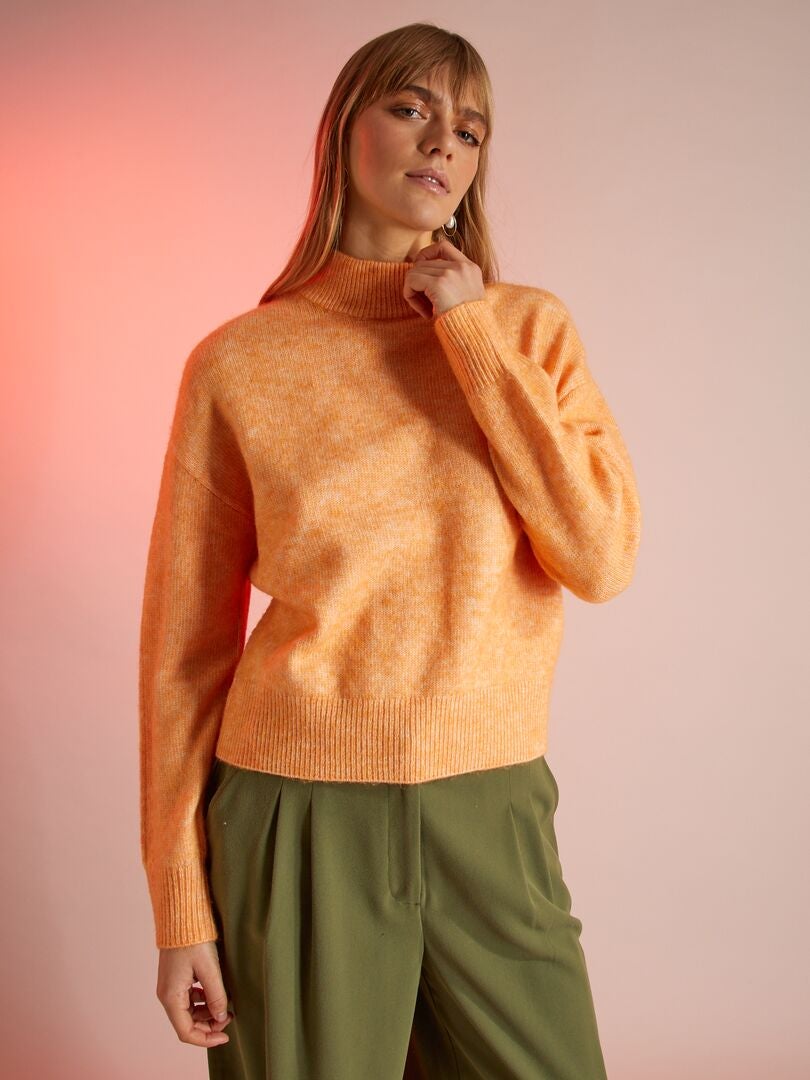 Pull maille tricot orange abricot - Kiabi