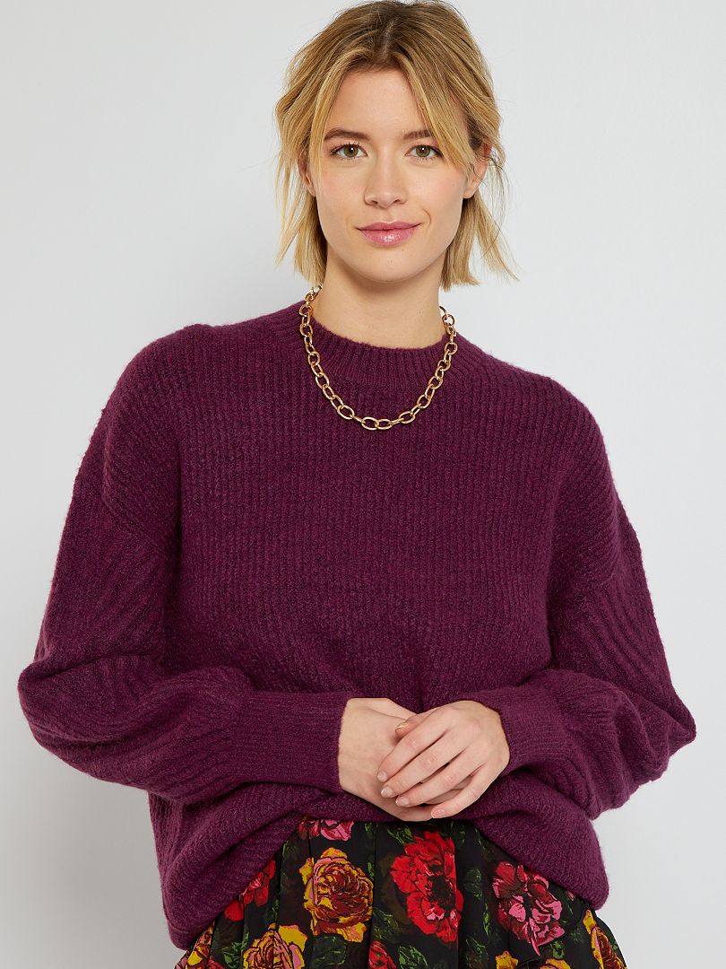 Pull maille tricot violet - Kiabi