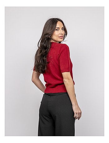 Pull manche courte strass au col KACOOPER