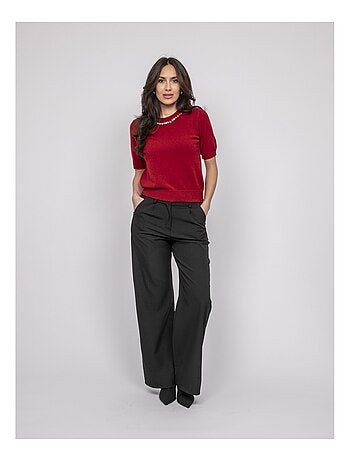 Pull manche courte strass au col KACOOPER