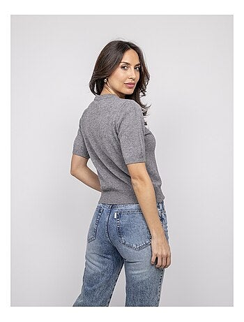 Pull manche courte strass au col KACOOPER