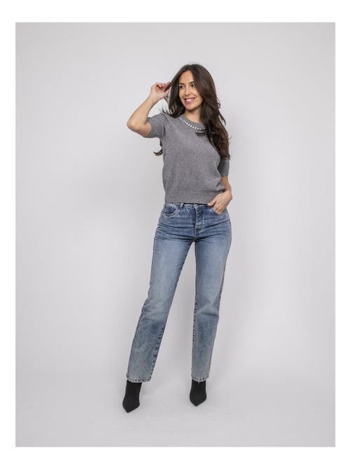 Pull manche courte strass au col KACOOPER - Kiabi