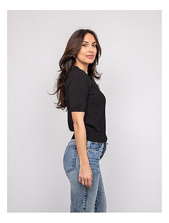 Pull manche courte strass au col KACOOPER