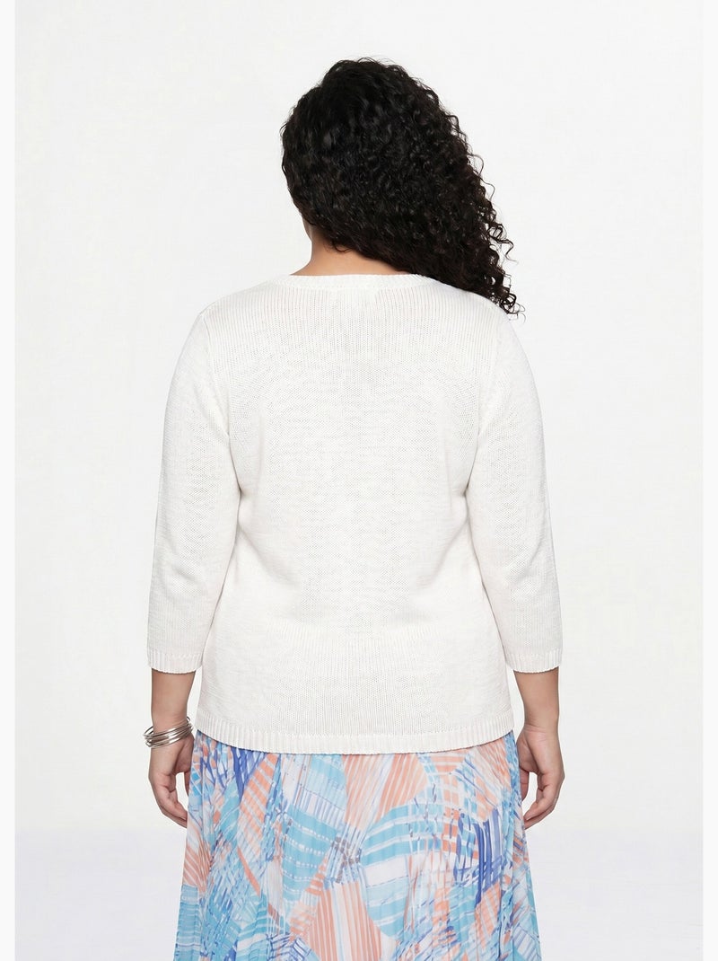 Pull manches 3/4 ajouré - Afibel Blanc - Kiabi