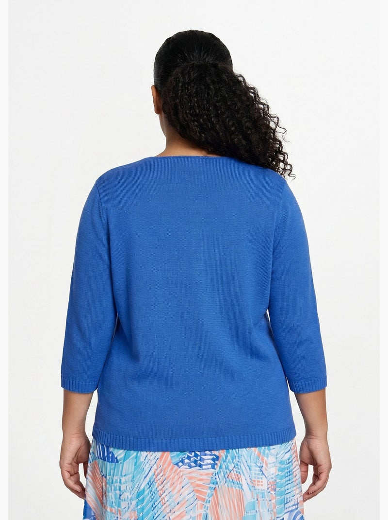 Pull manches 3/4 ajouré - Afibel Bleu - Kiabi