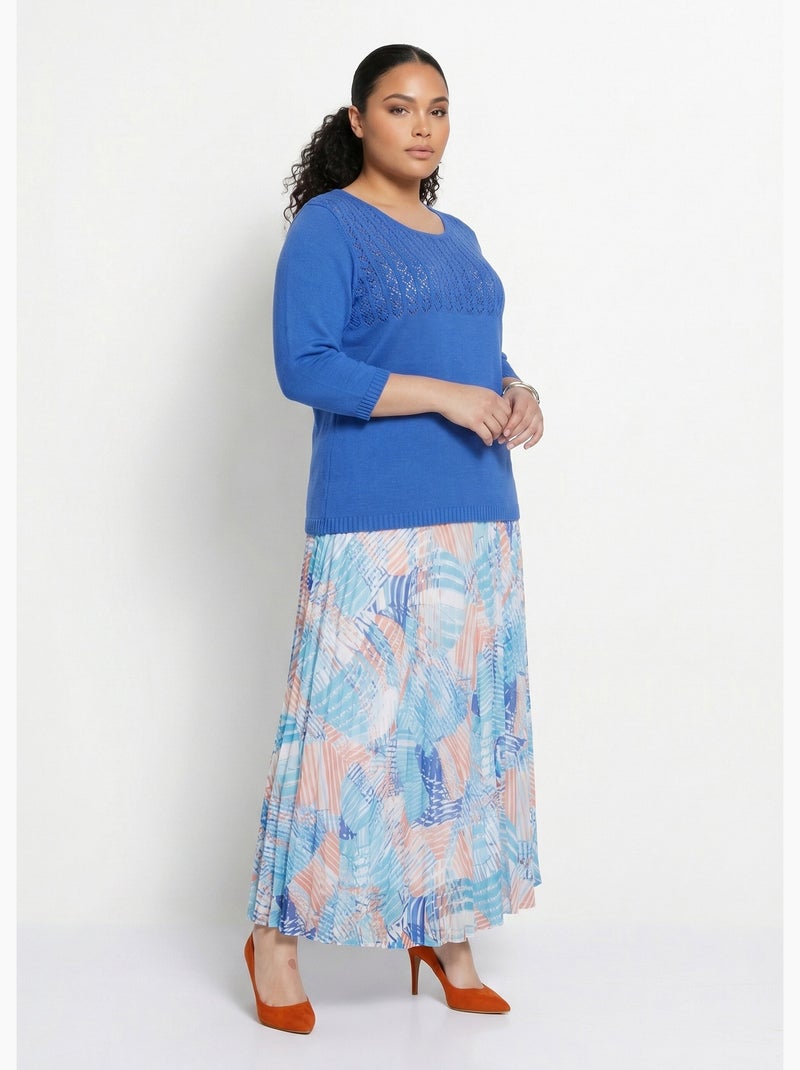 Pull manches 3/4 ajouré - Afibel Bleu - Kiabi