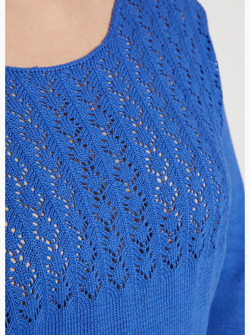 Pull manches 3/4 ajouré - Afibel Bleu - Kiabi