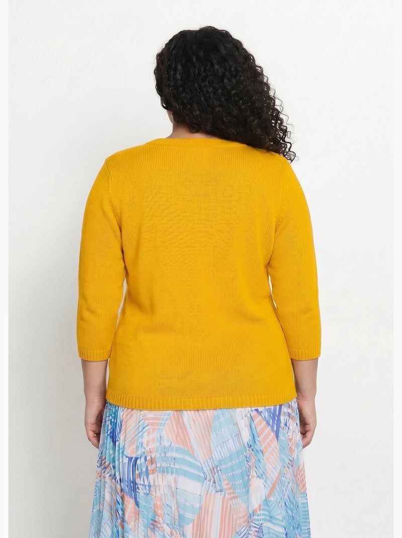 Pull manches 3/4 ajouré - Afibel Jaune - Kiabi