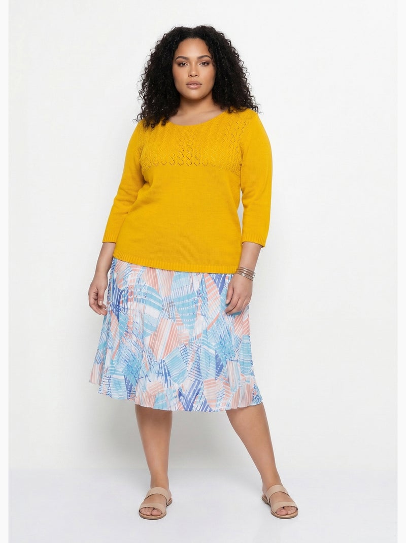 Pull manches 3/4 ajouré - Afibel Jaune - Kiabi