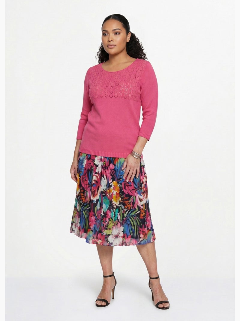 Pull manches 3/4 ajouré - Afibel Rose - Kiabi
