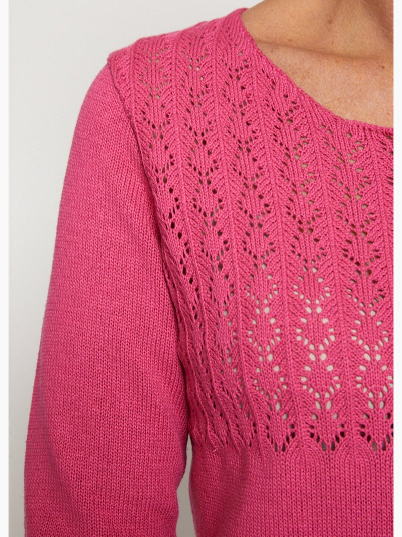 Pull manches 3/4 ajouré - Afibel Rose - Kiabi