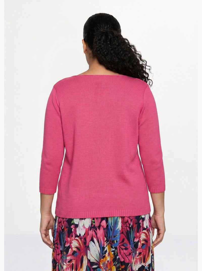 Pull manches 3/4 ajouré - Afibel Rose fushia - Kiabi