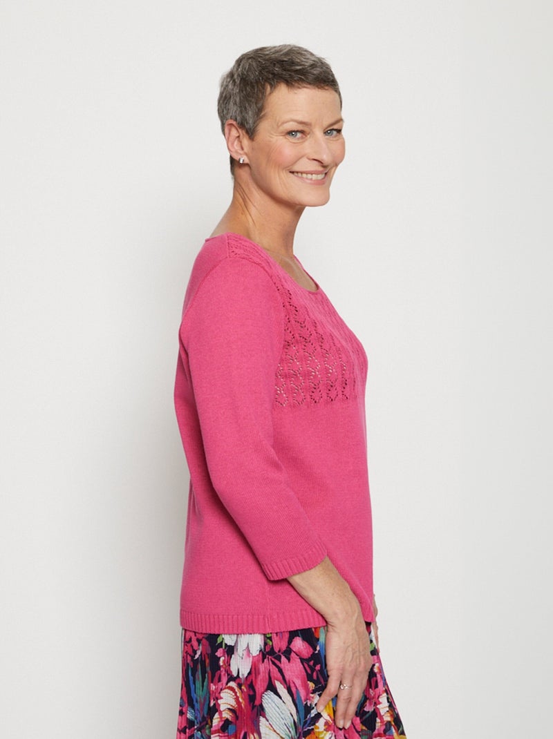Pull manches 3/4 ajouré - Afibel Rose fushia - Kiabi