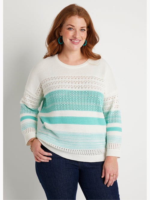 Pull manches 3/4 ajouré mélange coton - Afibel - Kiabi