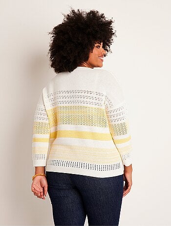 Pull manches 3/4 ajouré mélange coton