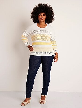 Pull manches 3/4 ajouré mélange coton