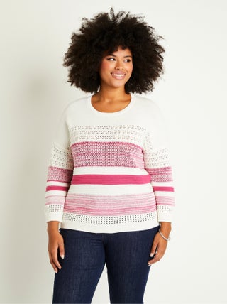 Pull manches 3/4 ajouré mélange coton