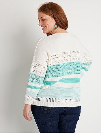 Pull manches 3/4 ajouré mélange coton