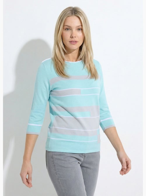 Pull manches 3/4 col bateau jacquard rayé devant - Afibel - Kiabi