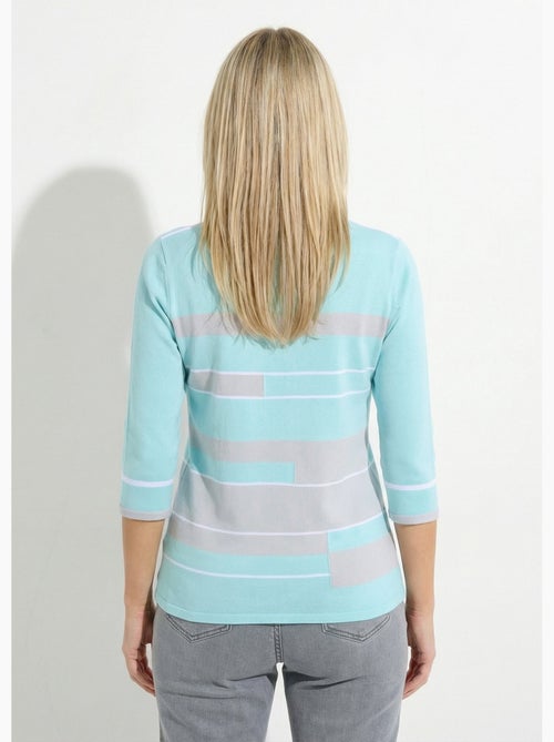 Pull manches 3/4 col bateau jacquard rayé devant - Afibel - Kiabi