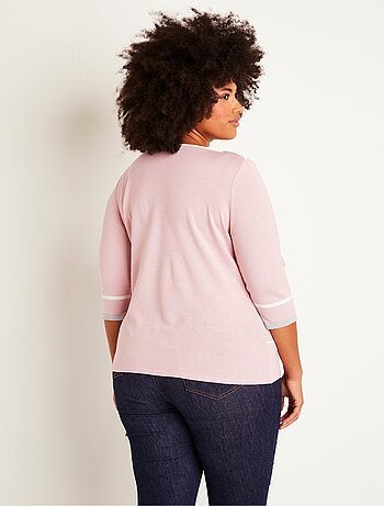 Pull manches 3/4 col bateau jacquard rayé devant