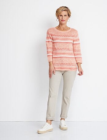 Pull manches 3/4 effet rayé
