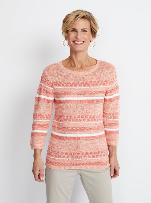 Pull manches 3/4 effet rayé - Kiabi