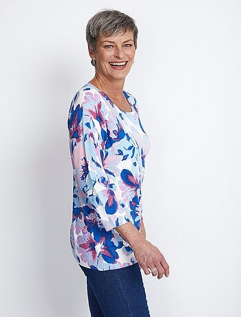 Pull manches 3/4 imprimé floral - Afibel