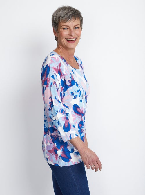 Pull manches 3/4 imprimé floral - Afibel - Kiabi
