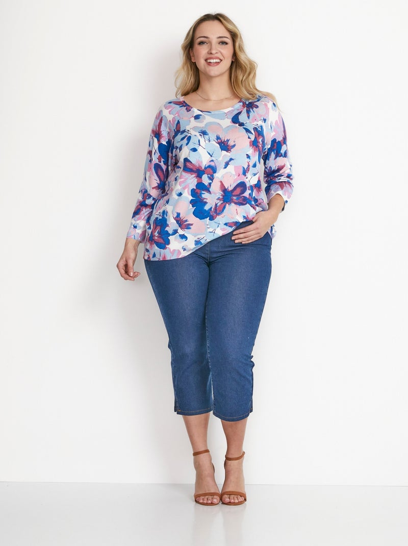 Pull manches 3/4 imprimé floral - Afibel Bleu - Kiabi