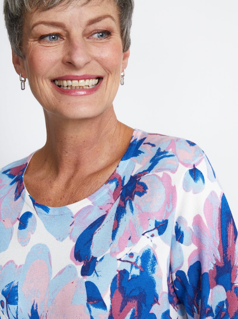Pull manches 3/4 imprimé floral - Afibel Bleu - Kiabi