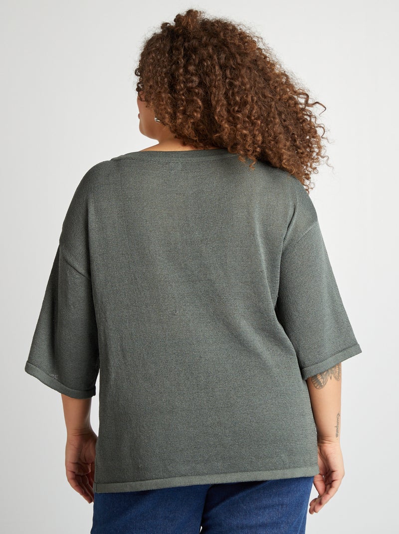 Pull manches 3/4 kaki - Kiabi