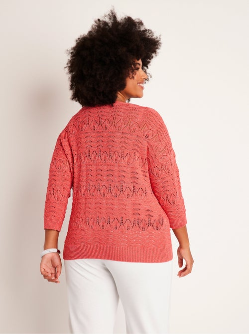 Pull manches 3/4 motif ajouré col V - Afibel - Kiabi