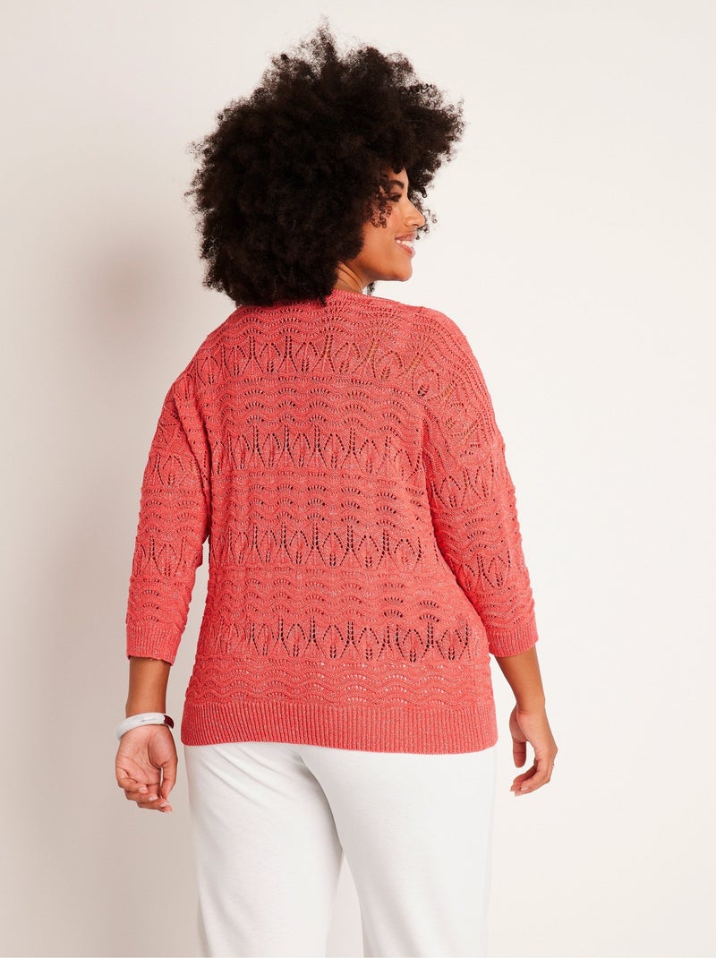 Pull manches 3/4 motif ajouré col V - Afibel Rose - Kiabi