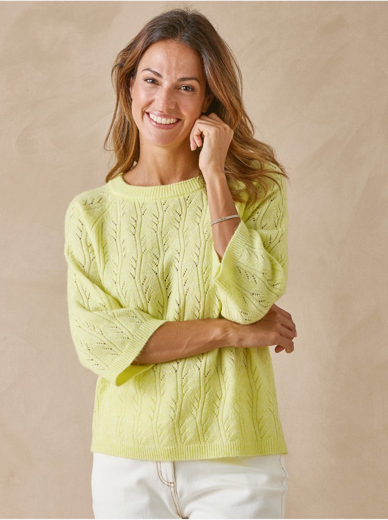 Pull manches au coude 5% laine - DAXON Jaune - Kiabi
