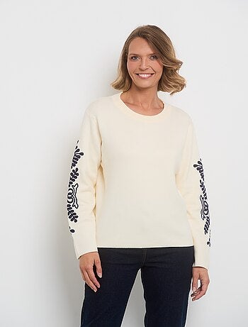 Pull manches avec broderies fantaisie - AFIBEL