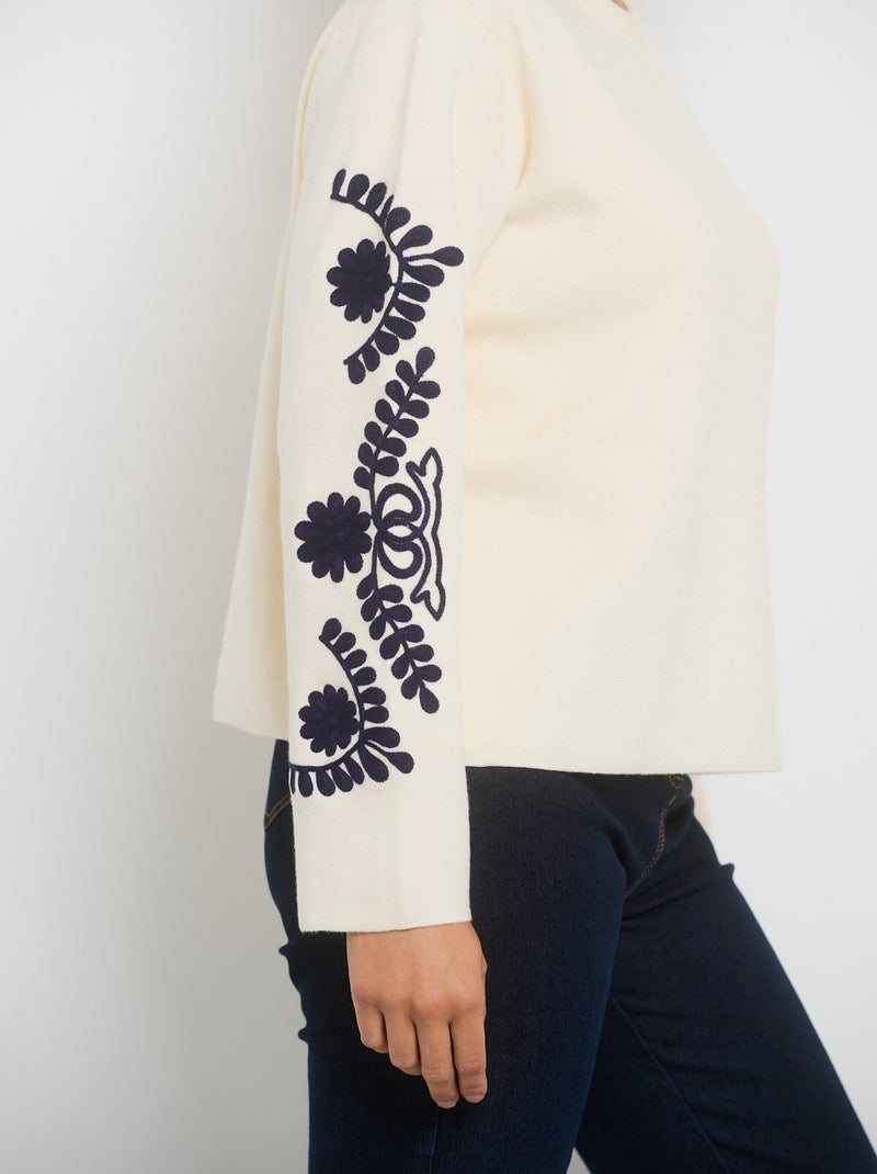 Pull manches avec broderies fantaisie - AFIBEL Ecru - Kiabi