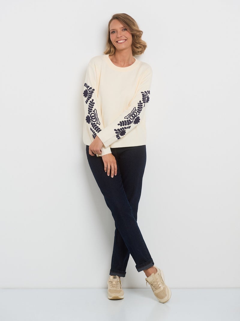 Pull manches avec broderies fantaisie - AFIBEL Ecru - Kiabi