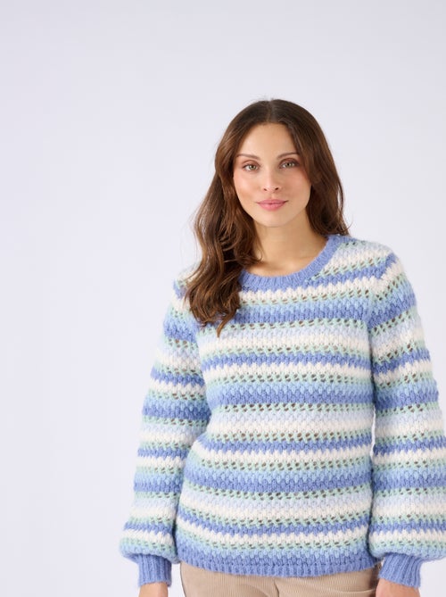 Pull manches ballon rayé - Damart - Kiabi
