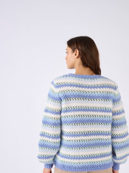 Pull manches ballon rayé - Damart - Kiabi