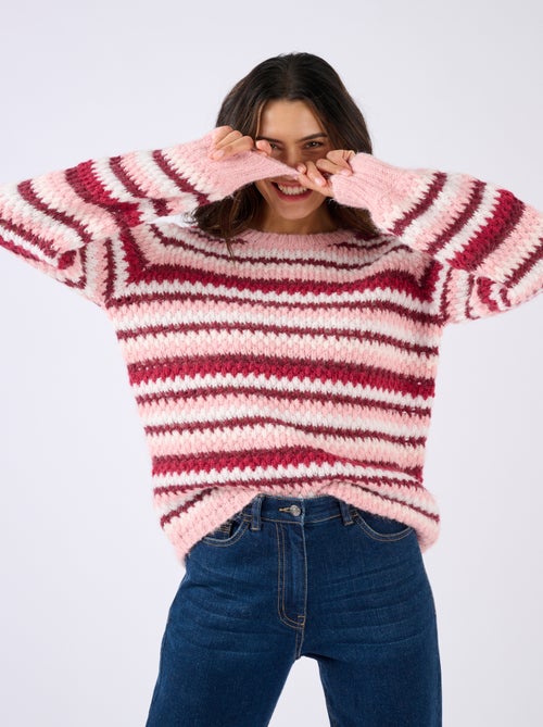 Pull manches ballon rayé - Damart - Kiabi