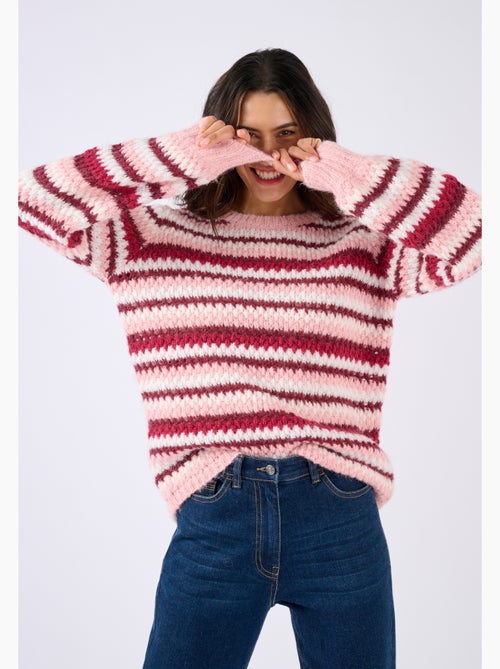 Pull manches ballon rayé - Damart - Kiabi