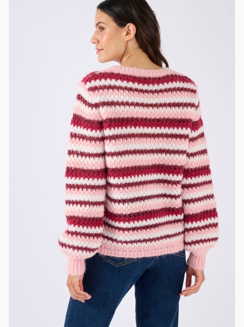 Pull manches ballon rayé - Damart Rouge - Kiabi