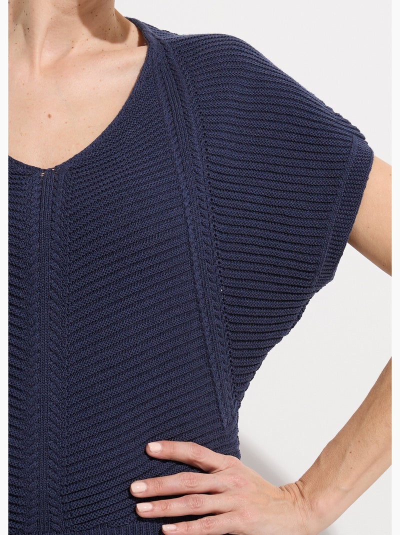 Pull manches chauve-souris côtelé torsadé - Afibel Bleu marine - Kiabi