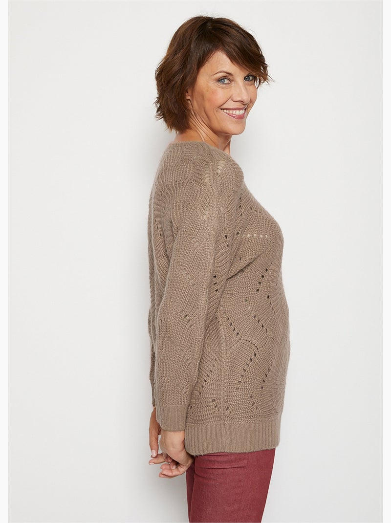 Pull manches chauve-souris maille fantaisie - Afibel Taupe - Kiabi