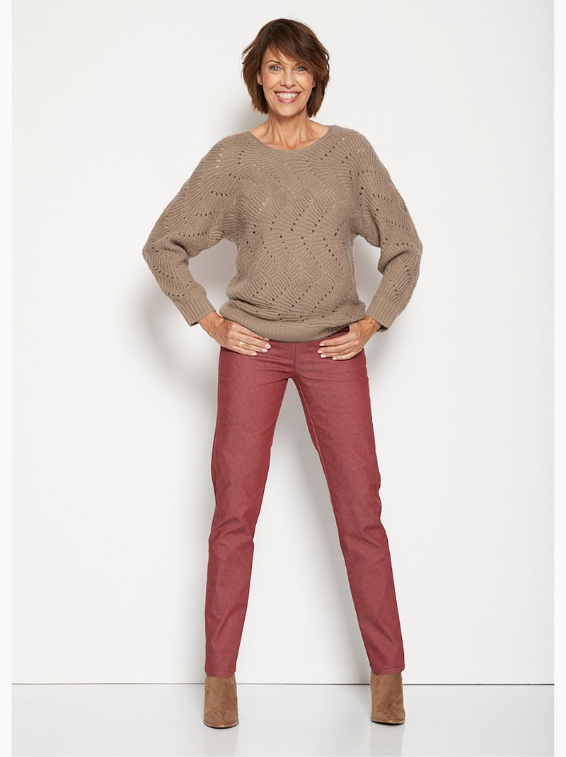 Pull manches chauve-souris maille fantaisie - Afibel Taupe - Kiabi