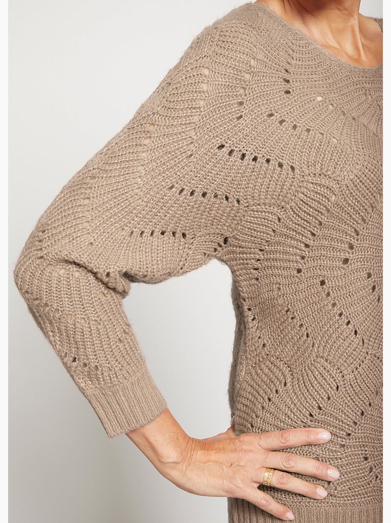 Pull manches chauve-souris maille fantaisie - Afibel Taupe - Kiabi