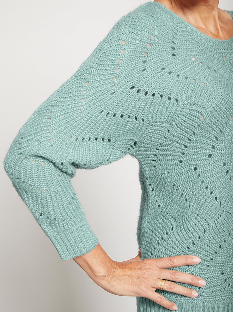 Pull manches chauve-souris maille fantaisie - Afibel Vert - Kiabi